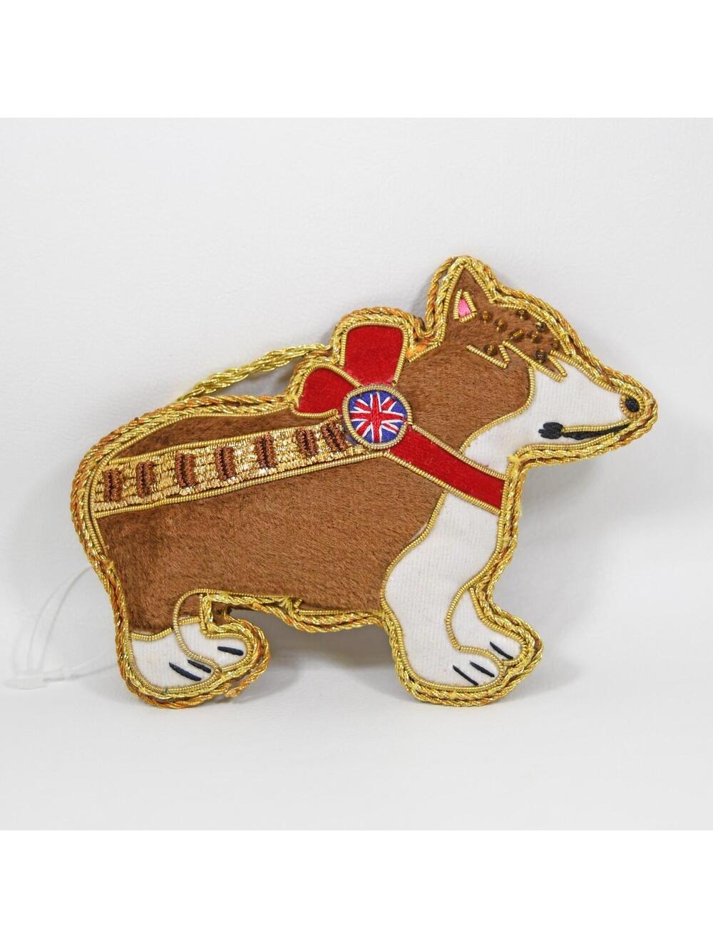Corgi Dog Velvet Embroidered Jeweled Christmas Ornament Tinker Tailor London UK